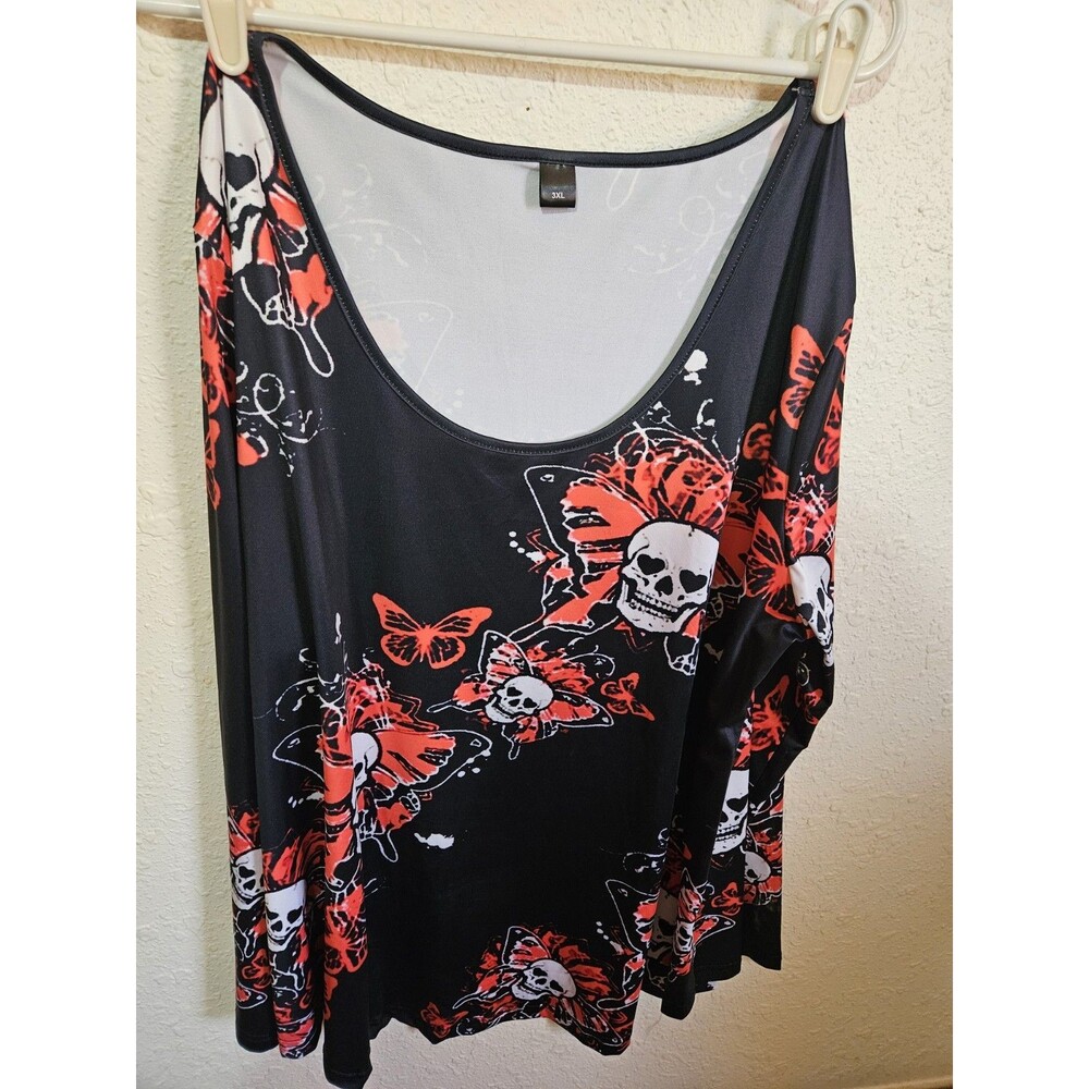 Women's NEW RoseGal Halloween Black, Coral & White Skulls Long Sleeve 3XL